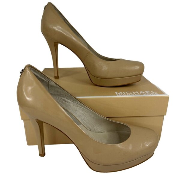 MICHAEL Michael Kors Nude Beige Ionna Pump Platform Round Toe Stiletto 9M EUC - Picture 1 of 11